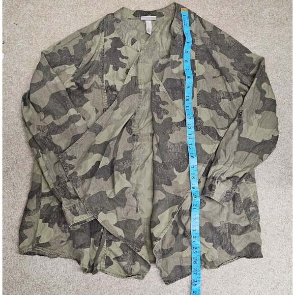 Knox Rose Womens M Open Front Green Camo Utility Jacket Roll Tab Sleeve - Picture 8 of 8